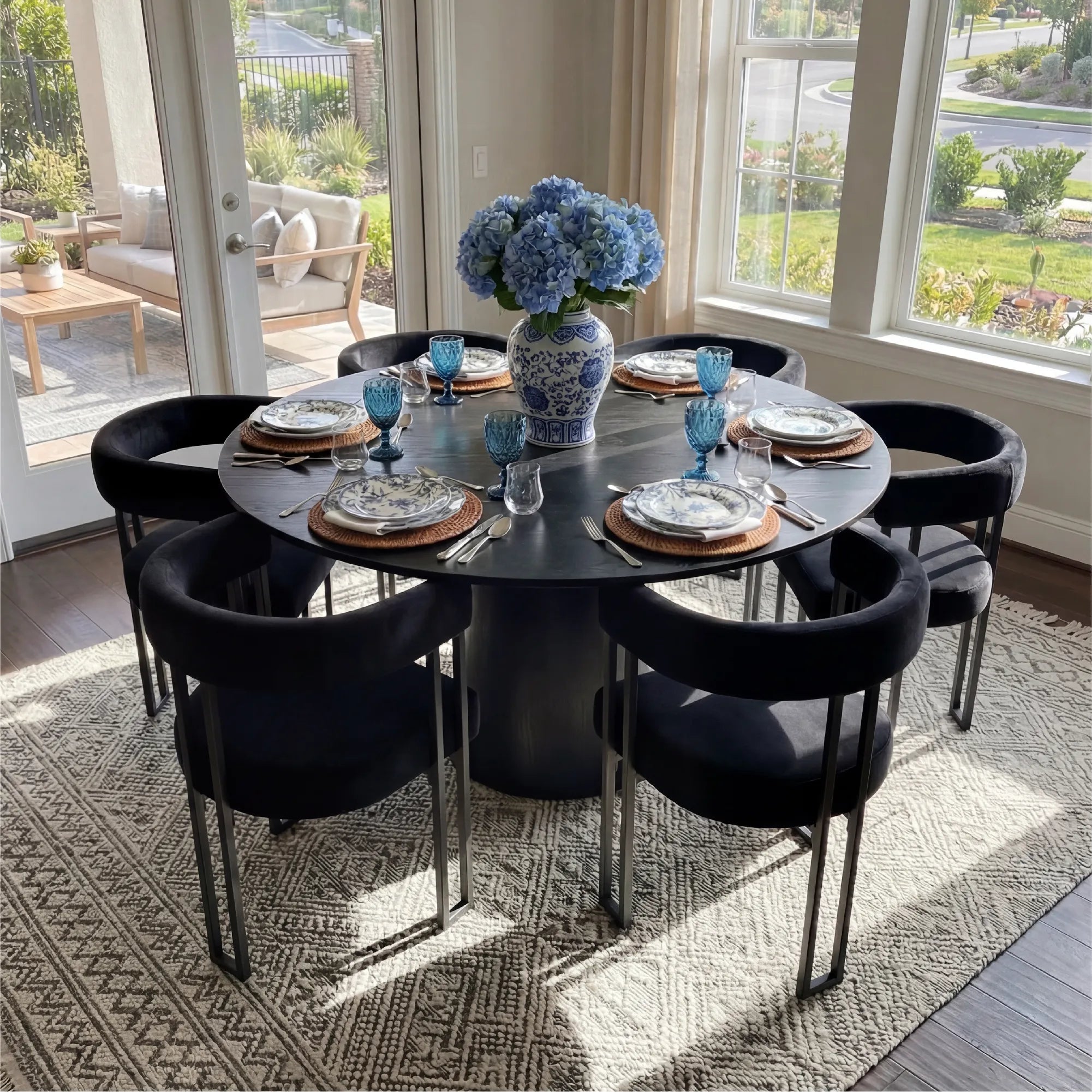 Orchid & Mia 60" Round Velvet Dining Table Set for 6 (7-Piece)