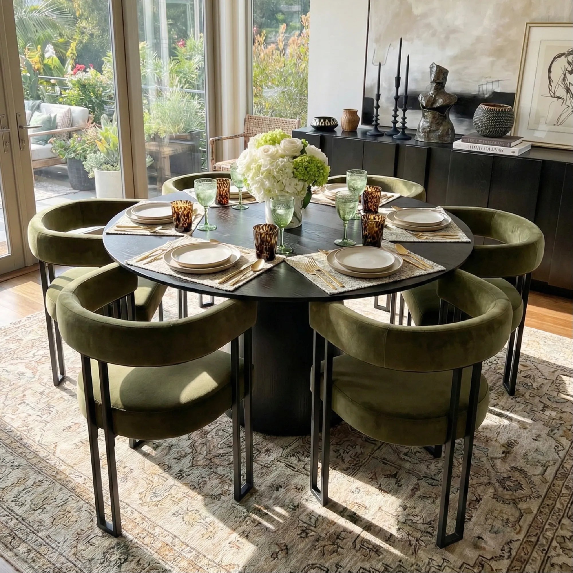 Orchid & Mia 60" Round Velvet Dining Table Set for 6 (7-Piece)