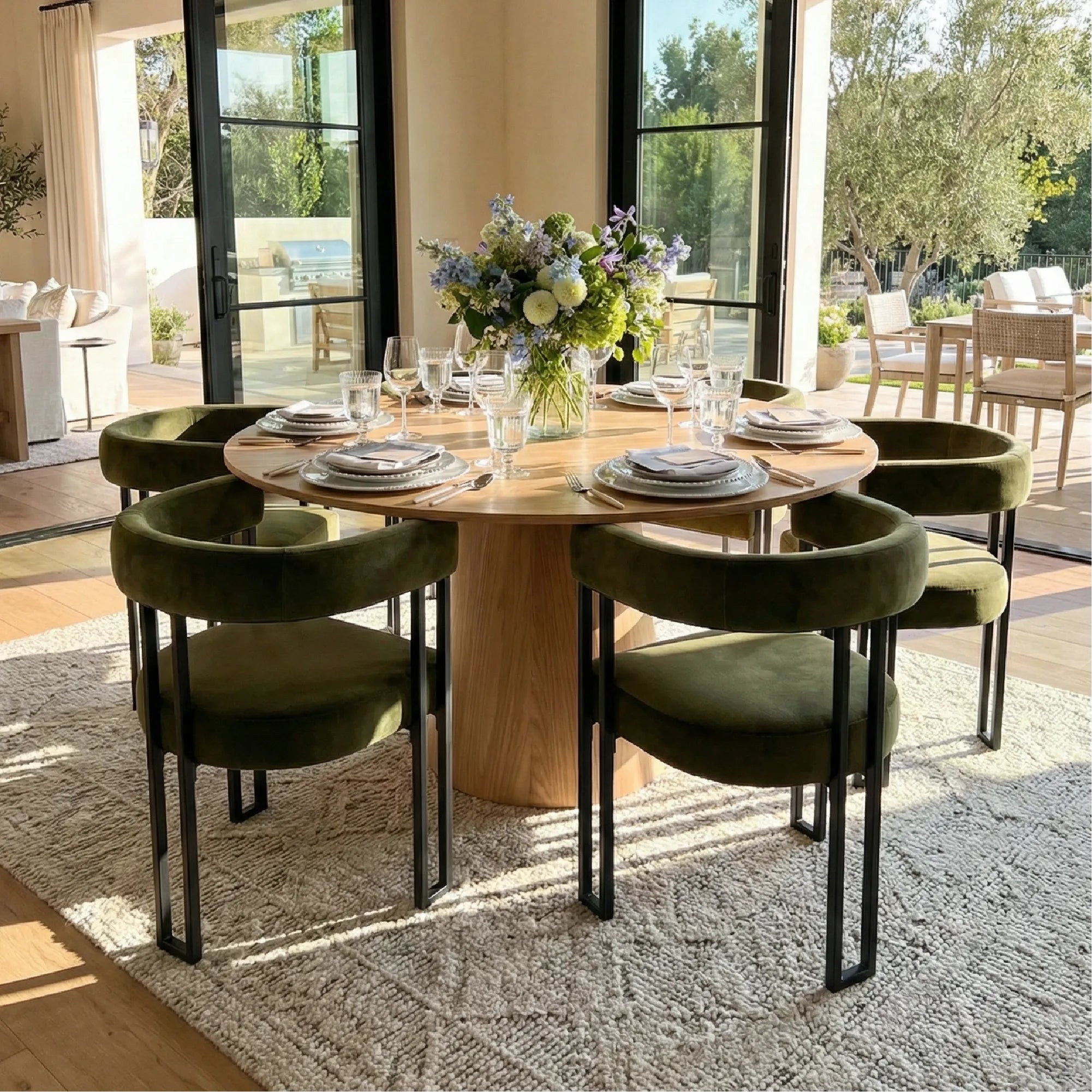 Orchid & Mia 60" Round Velvet Dining Table Set for 6 (7-Piece)