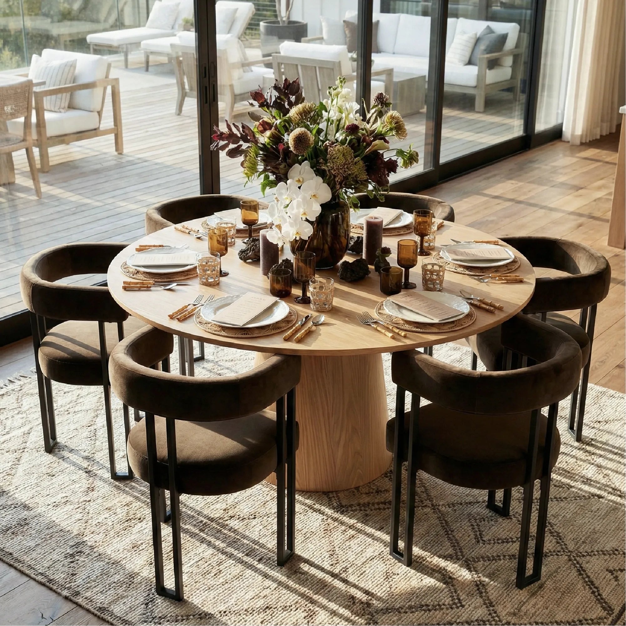 Orchid & Mia 60" Round Velvet Dining Table Set for 6 (7-Piece)