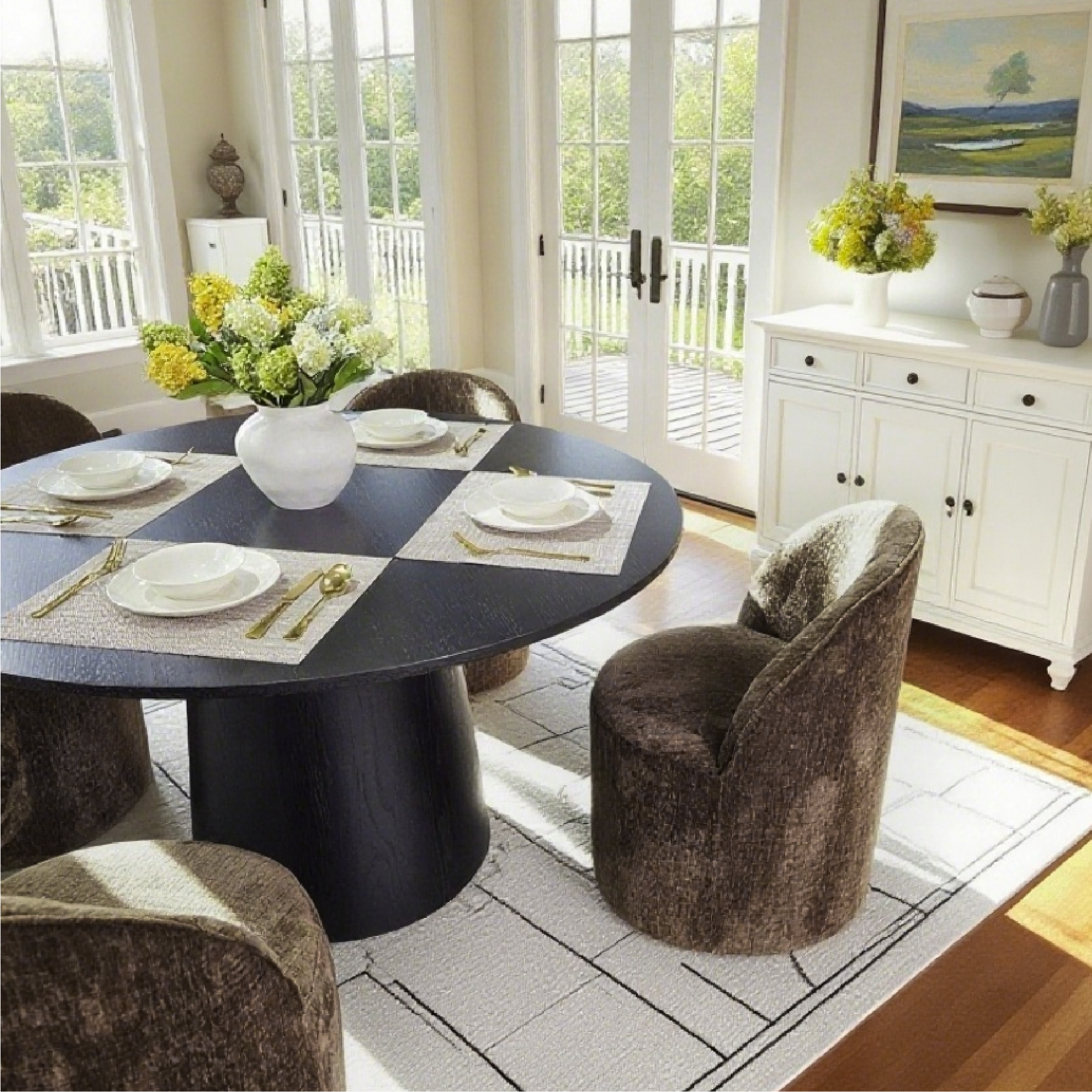 Doris Rolling Upholstered Dining Chair With Castors (Set of 6)