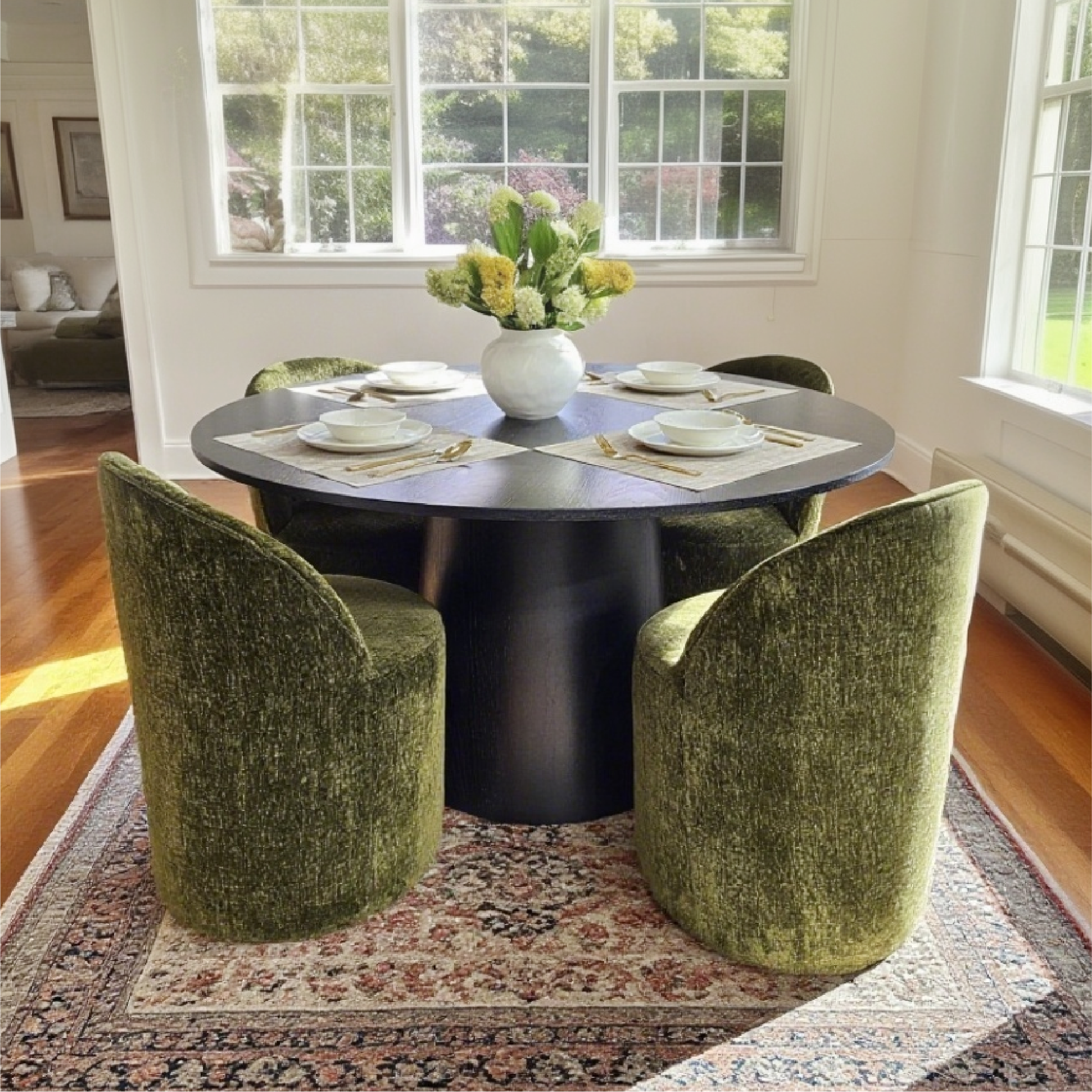 Orchid & Doris 52" Round Black Dining Table Set for 4 (5-Piece)