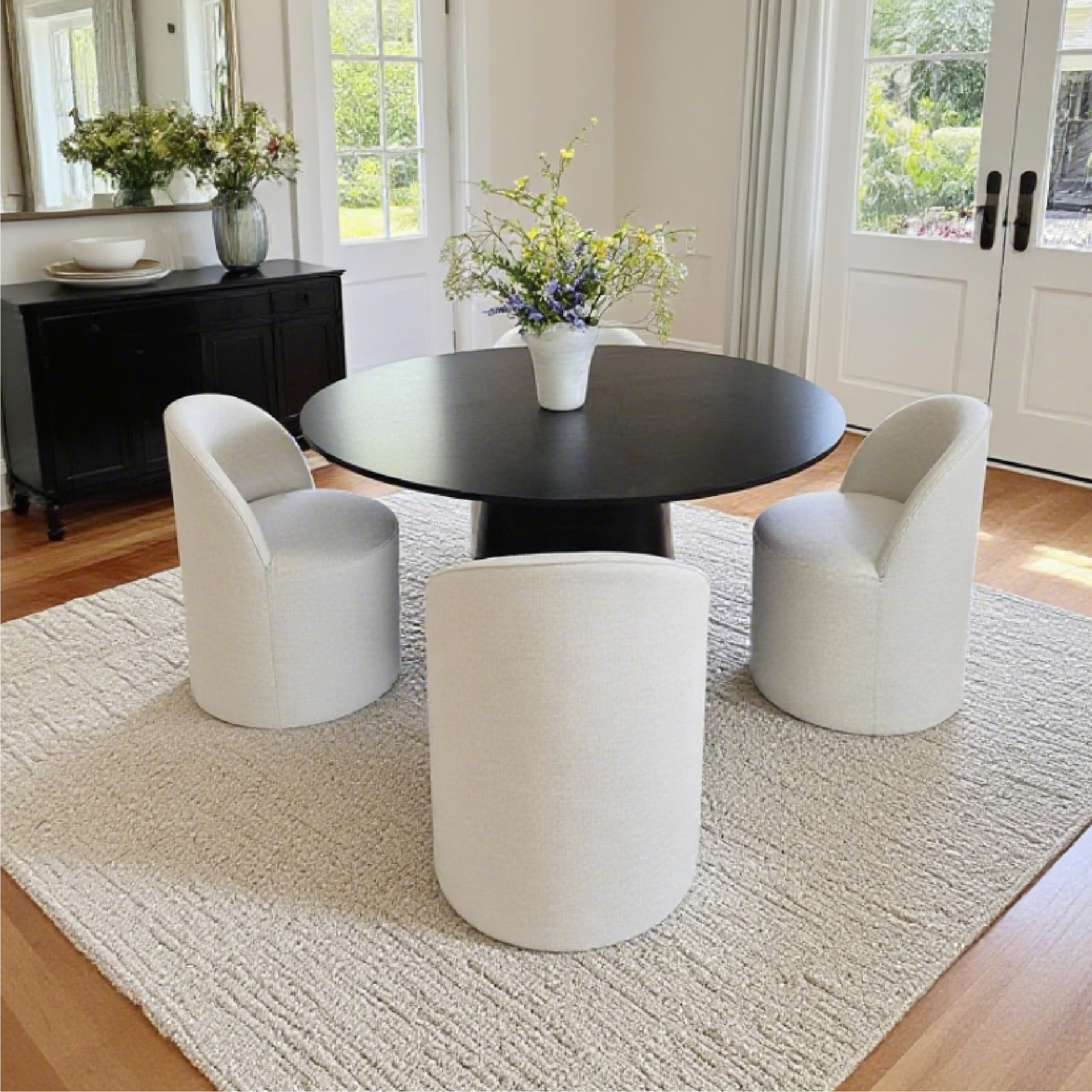 Orchid & Doris 52" Round Black Dining Table Set for 4 (5-Piece)