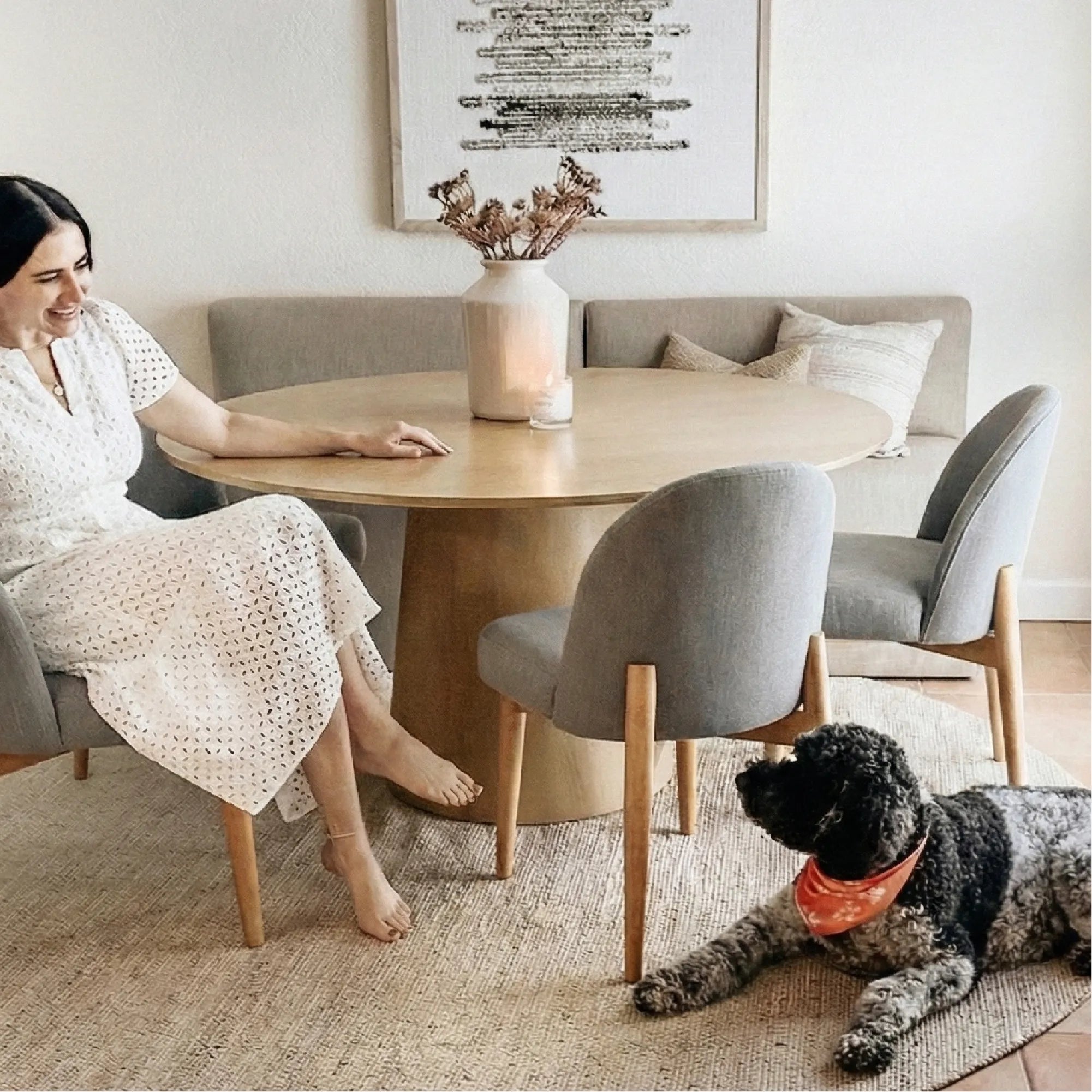 Orchid & Havana 60" Round Natural Dining Table Set for 6 (7-Piece)