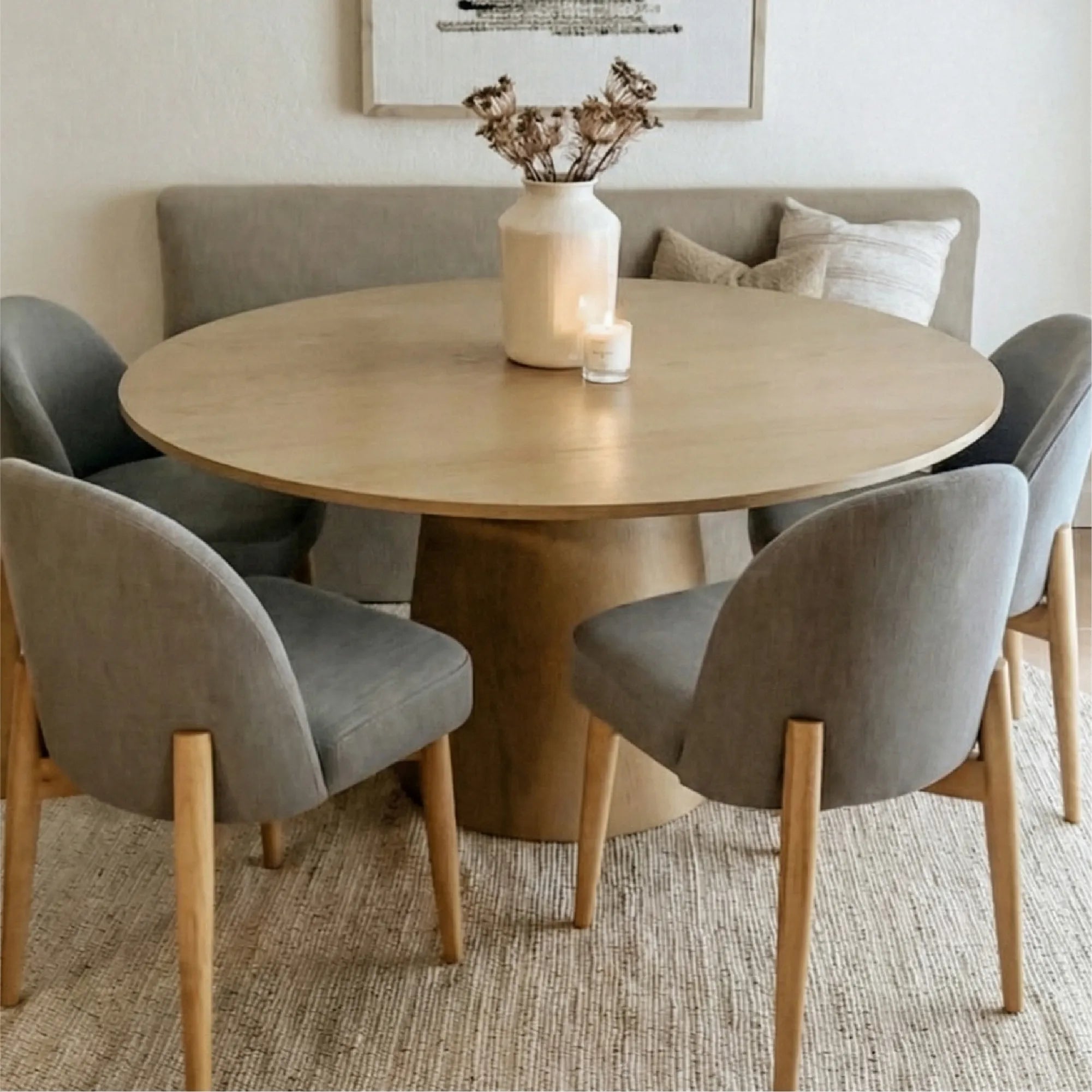 Orchid & Havana 60" Round Natural Dining Table Set for 6 (7-Piece)