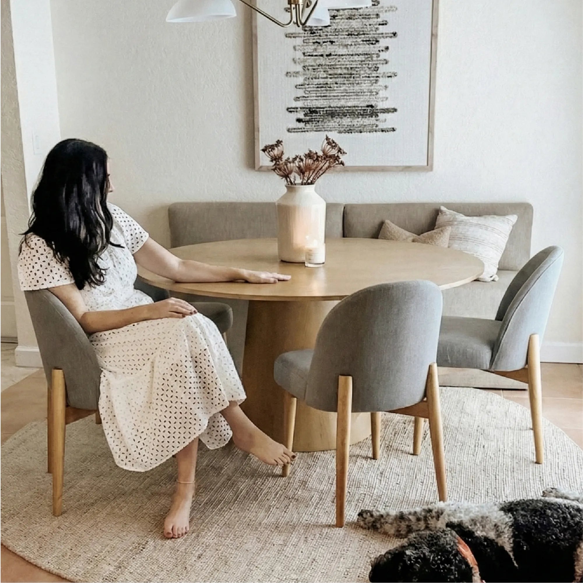 Orchid & Havana 60" Round Natural Dining Table Set for 6 (7-Piece)