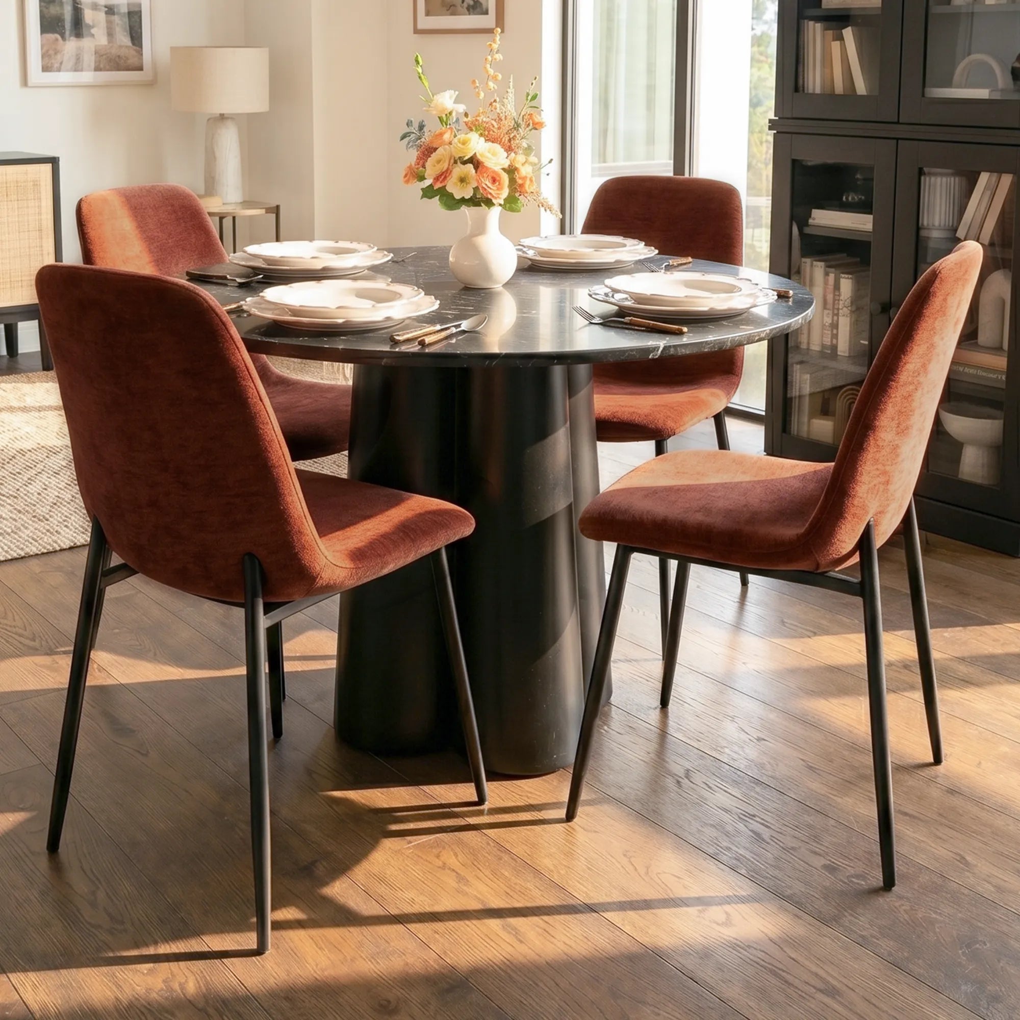 Oslo Modern Chenille Dining Chair with Metal Legs (Set of 4)