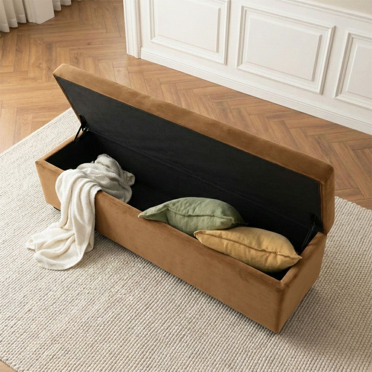 Paxton 60" Velvet Storage Bench with Hidden Lift Top