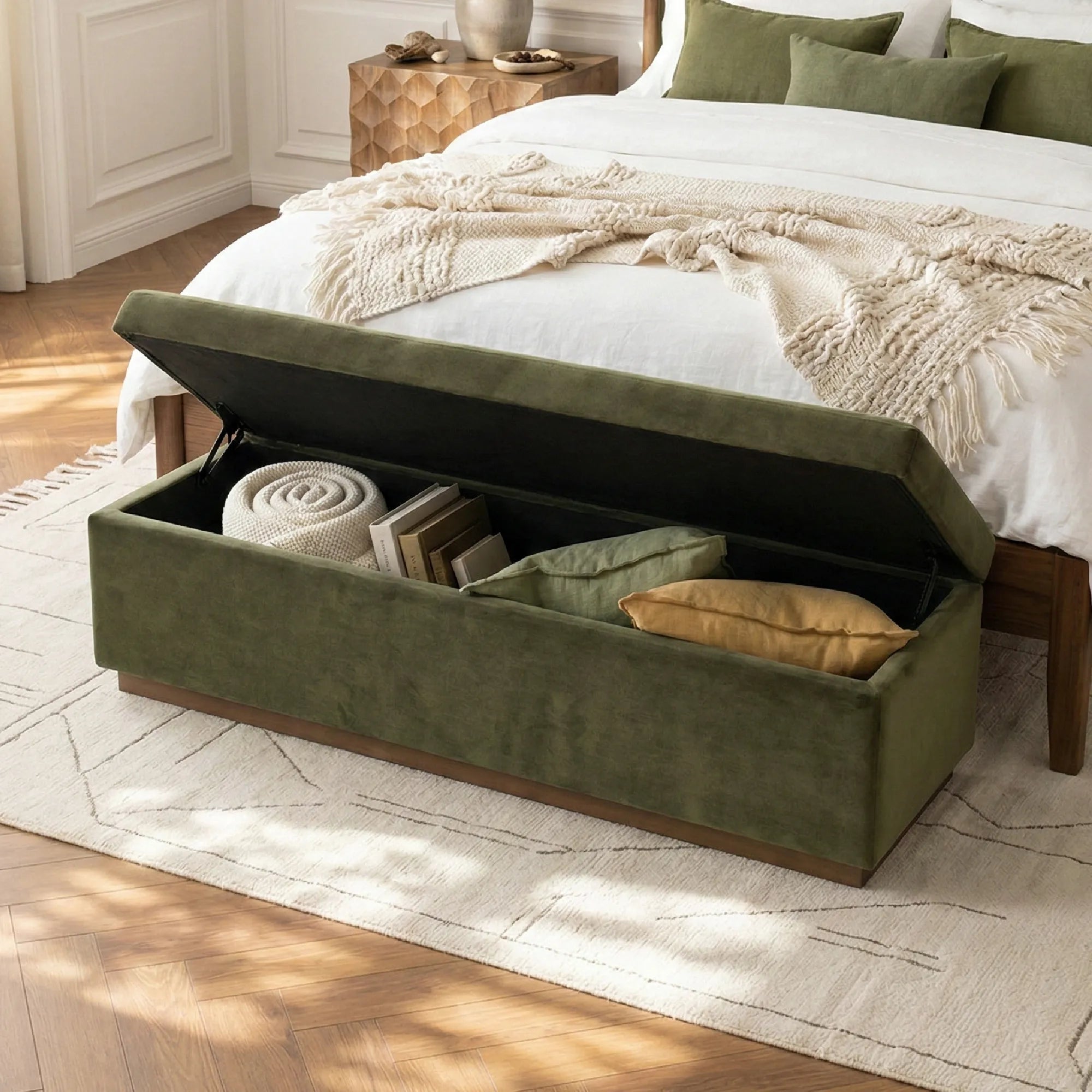 Paxton 60" Velvet Storage Bench with Hidden Lift Top
