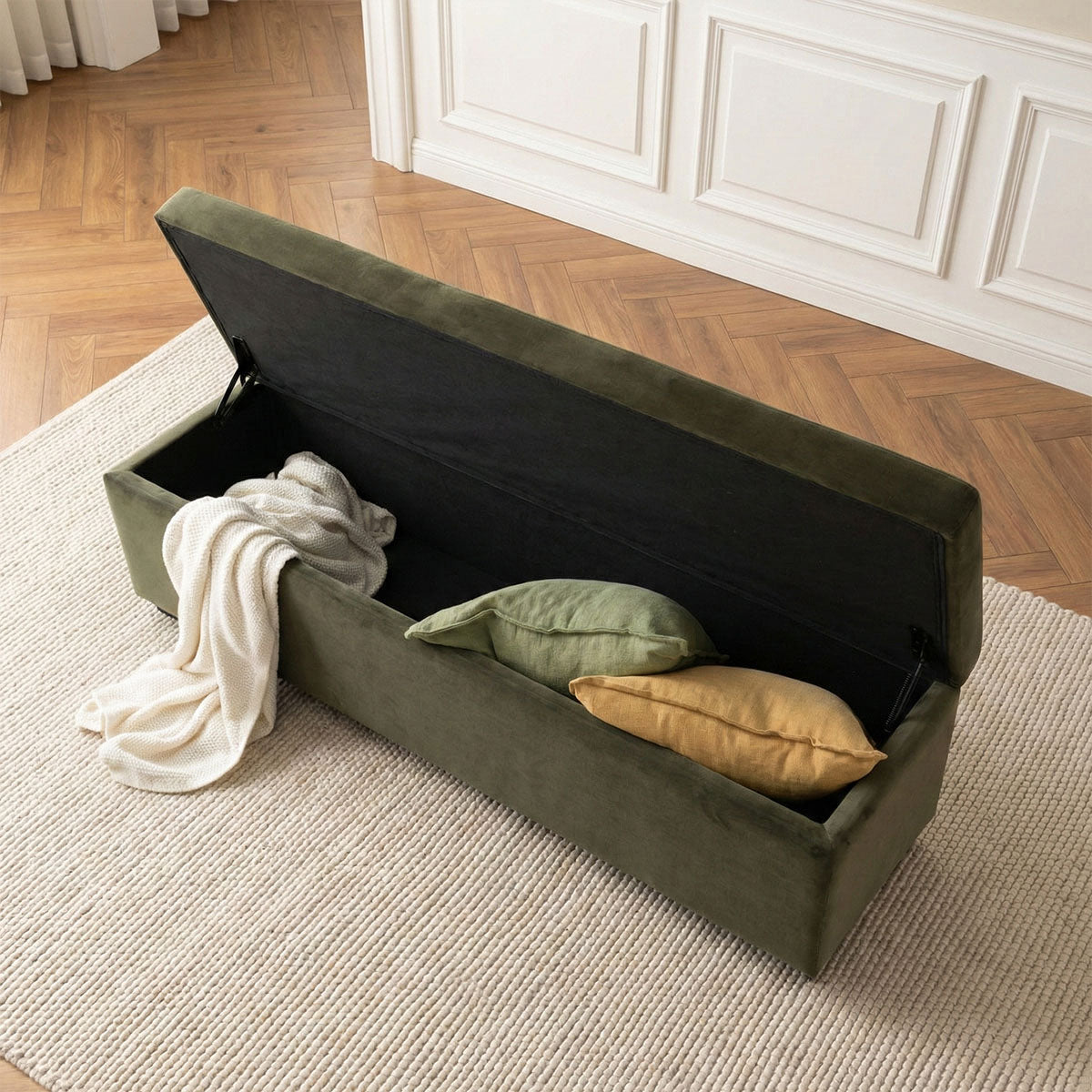 Paxton 60" Velvet Storage Bench with Hidden Lift Top