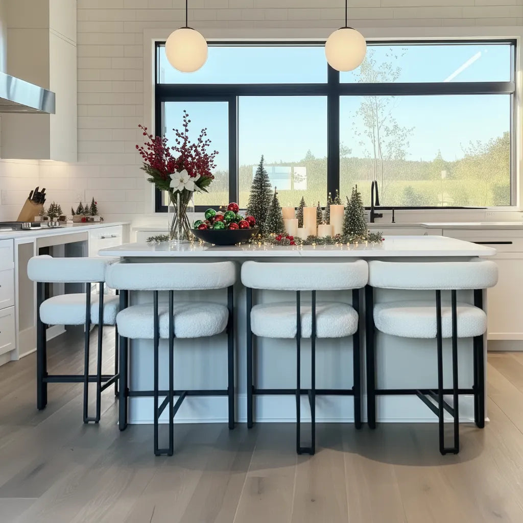 Rola Beige Upholstered Counter Stool with Arms (Set of 2)