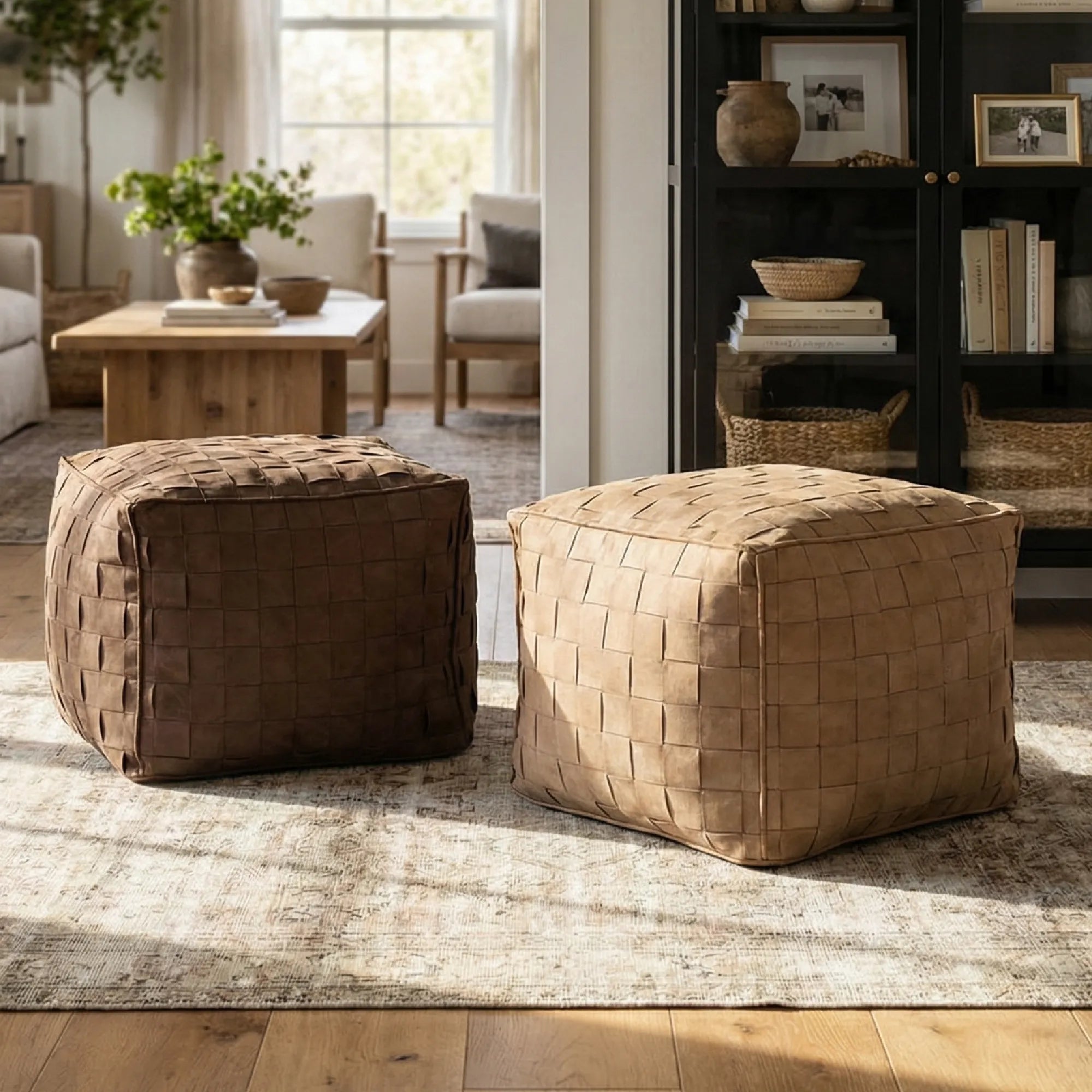 Willa 22" Wide Modern Woven Square Ottoman Pouf