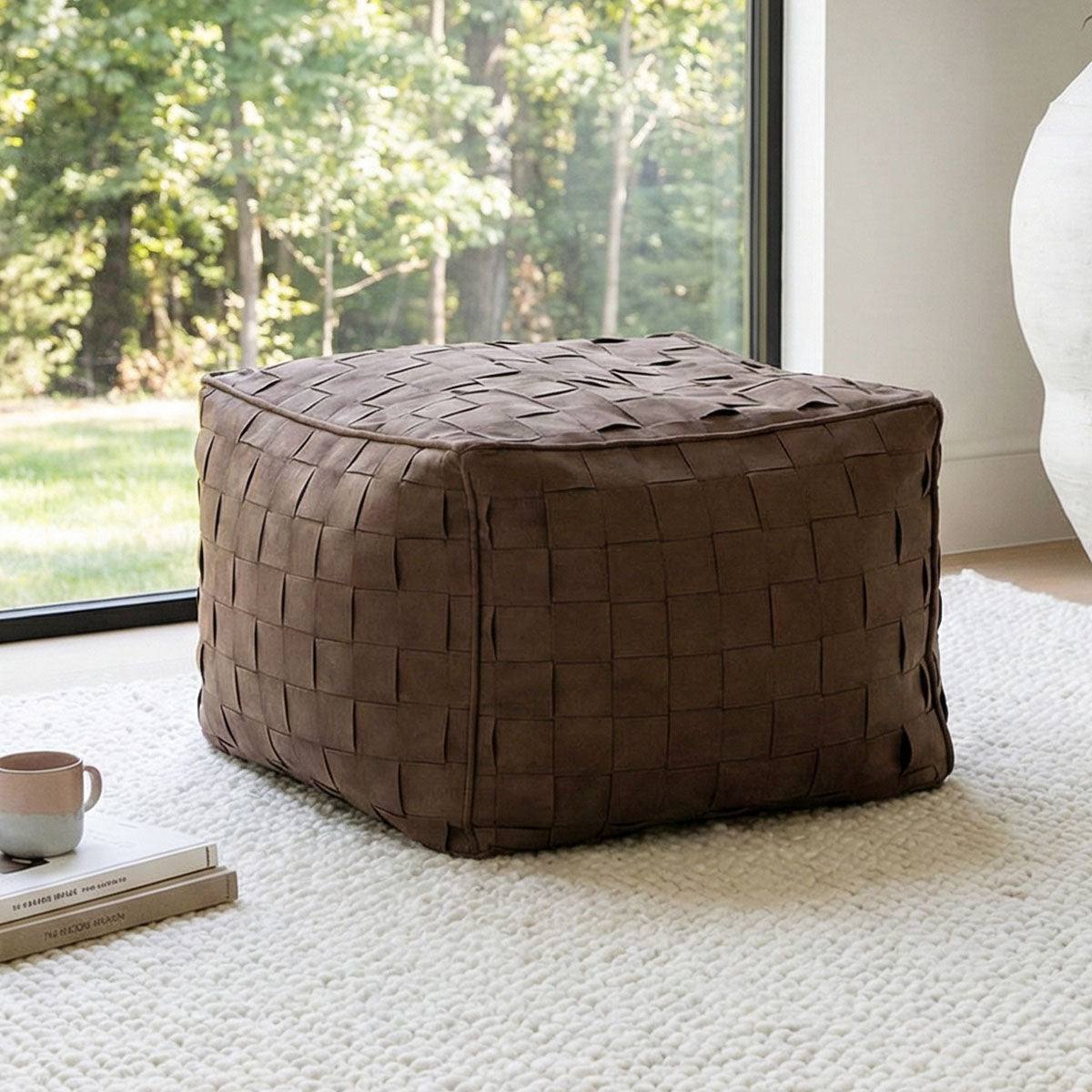 Willa 22" Wide Modern Woven Square Ottoman Pouf