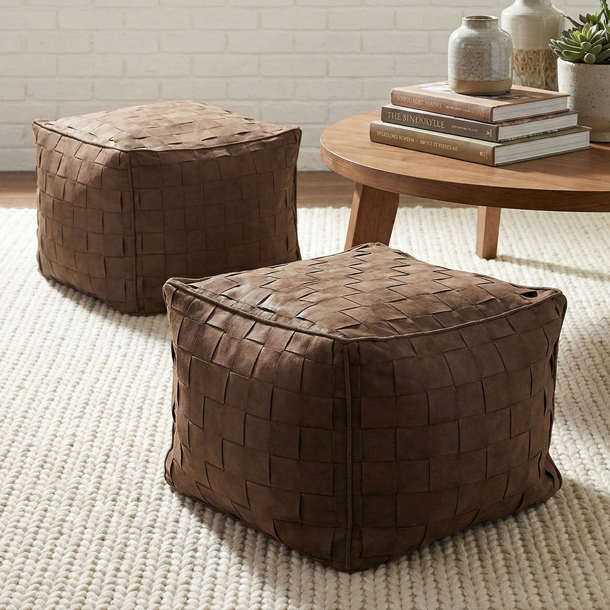 Willa 22" Wide Modern Woven Square Ottoman Pouf