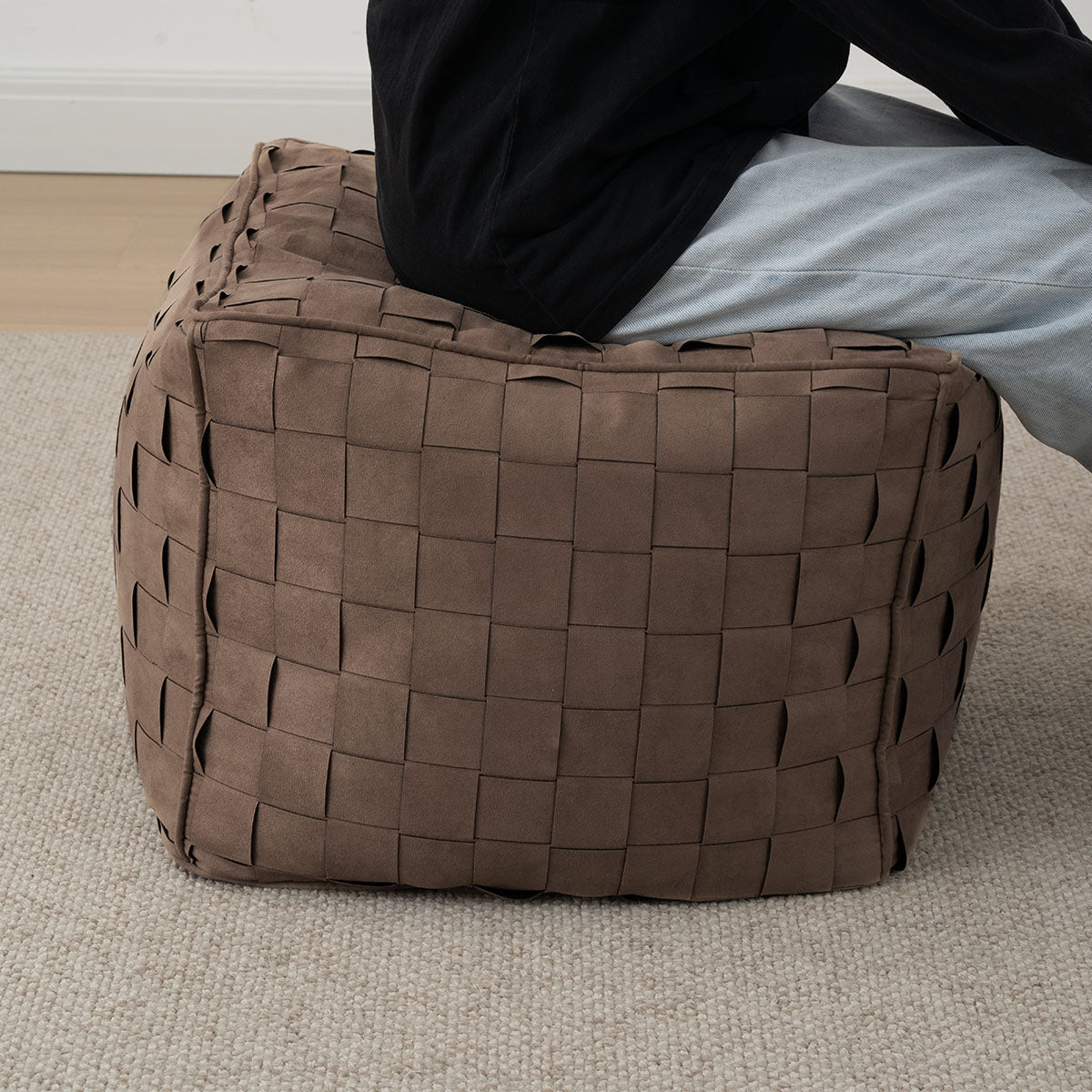 Willa 22" Wide Modern Woven Square Ottoman Pouf