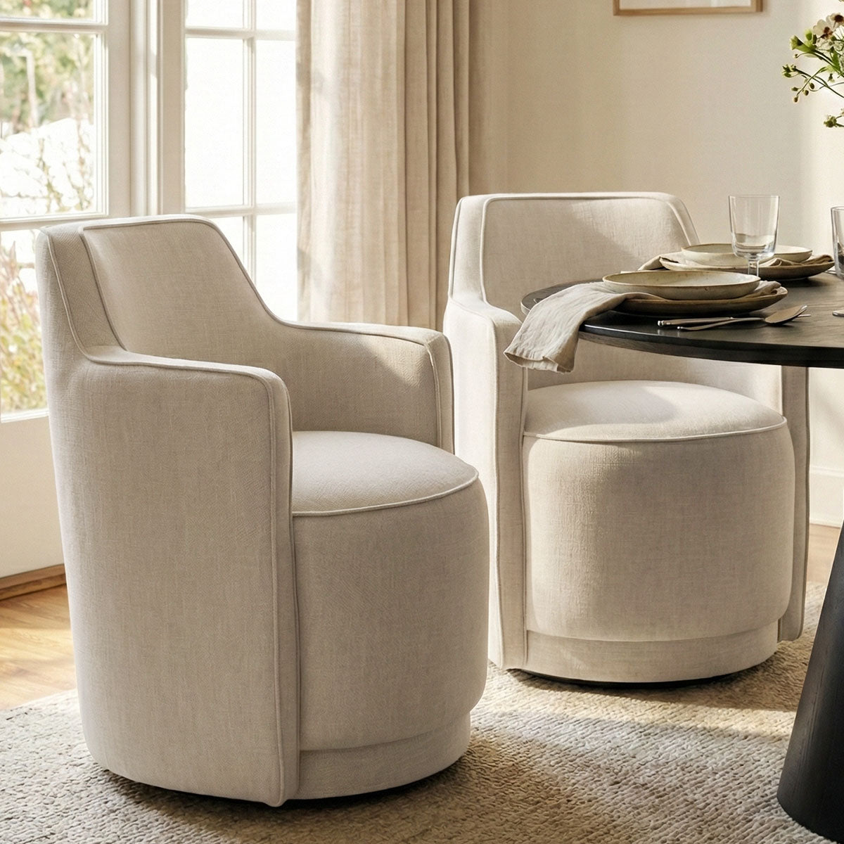 Yisa Modern Swivel Linen Upholstered Dining Chair (Set of 2)