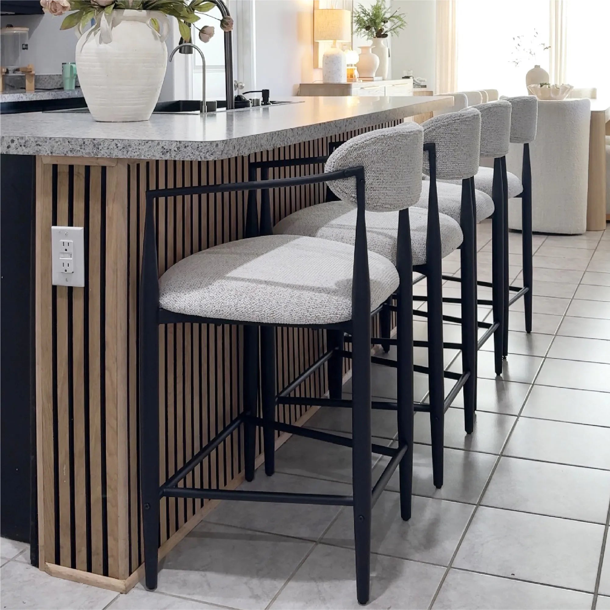 Manhattan 25.5" Chenille Metal Frame Counter Stool With Armrest And Footrest (Set of 2)