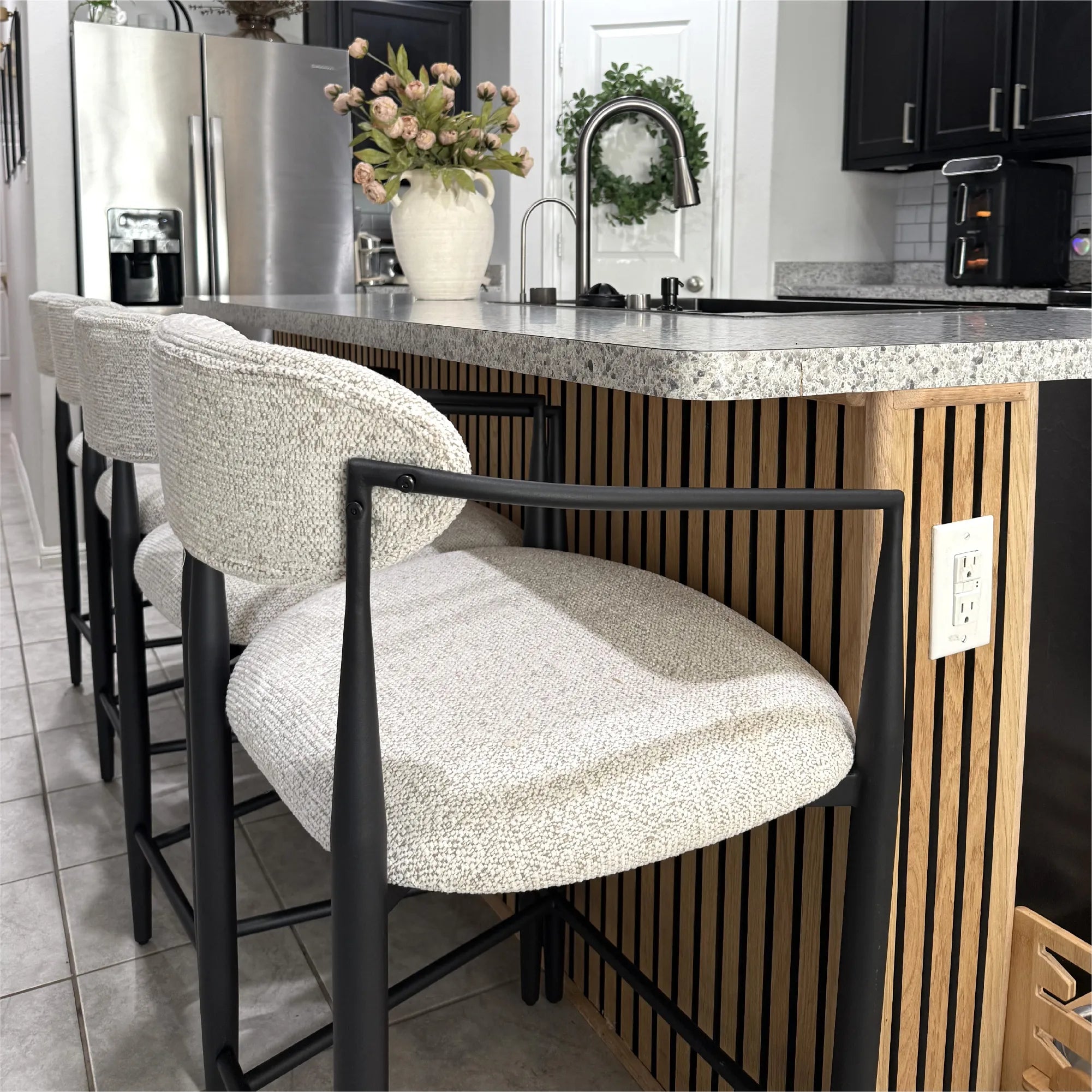 Manhattan 25.5" Chenille Metal Frame Counter Stool With Armrest And Footrest (Set of 2)