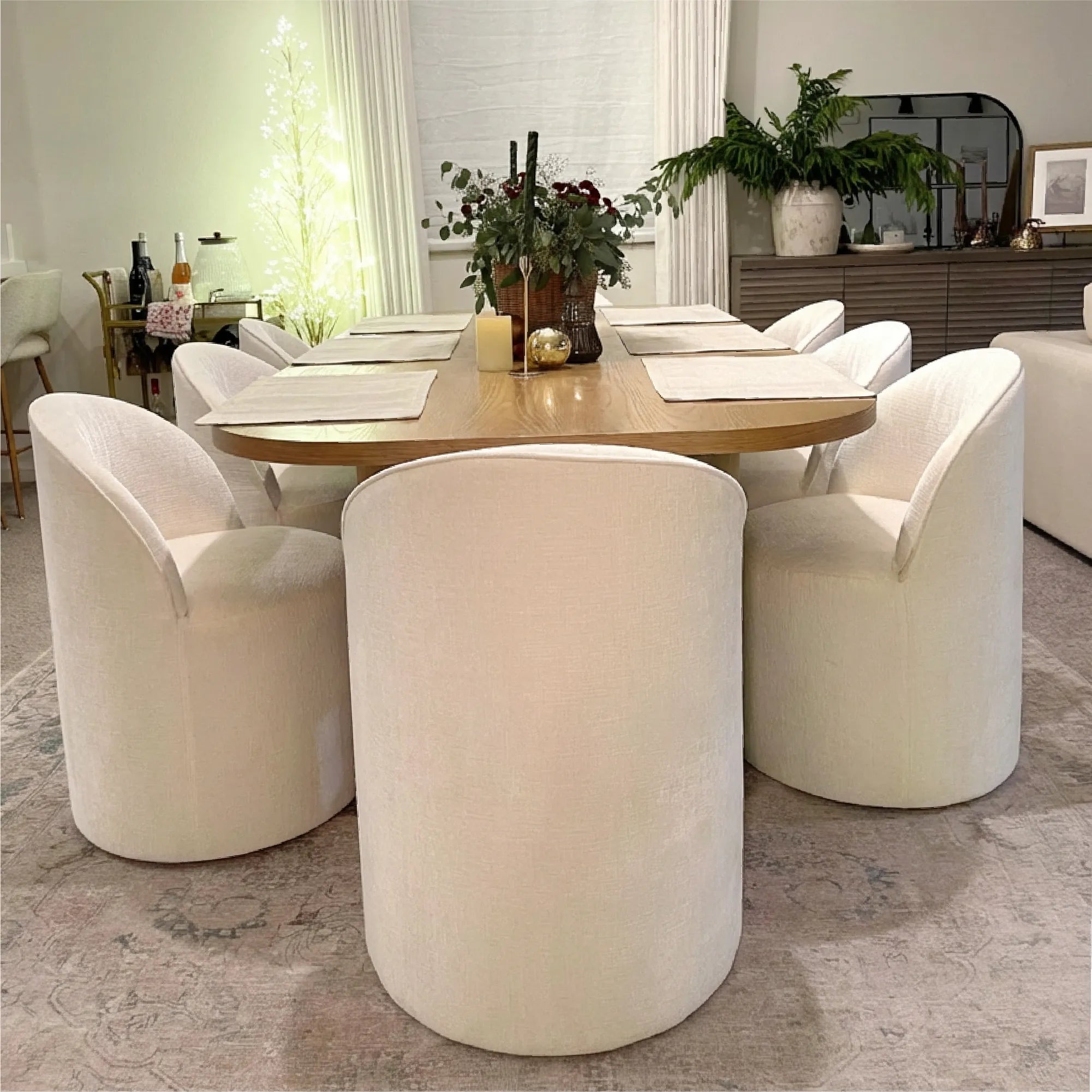 Baguette & Doris 86.5" Natural Rectangle Dining Table Set for 8 (9-Piece)