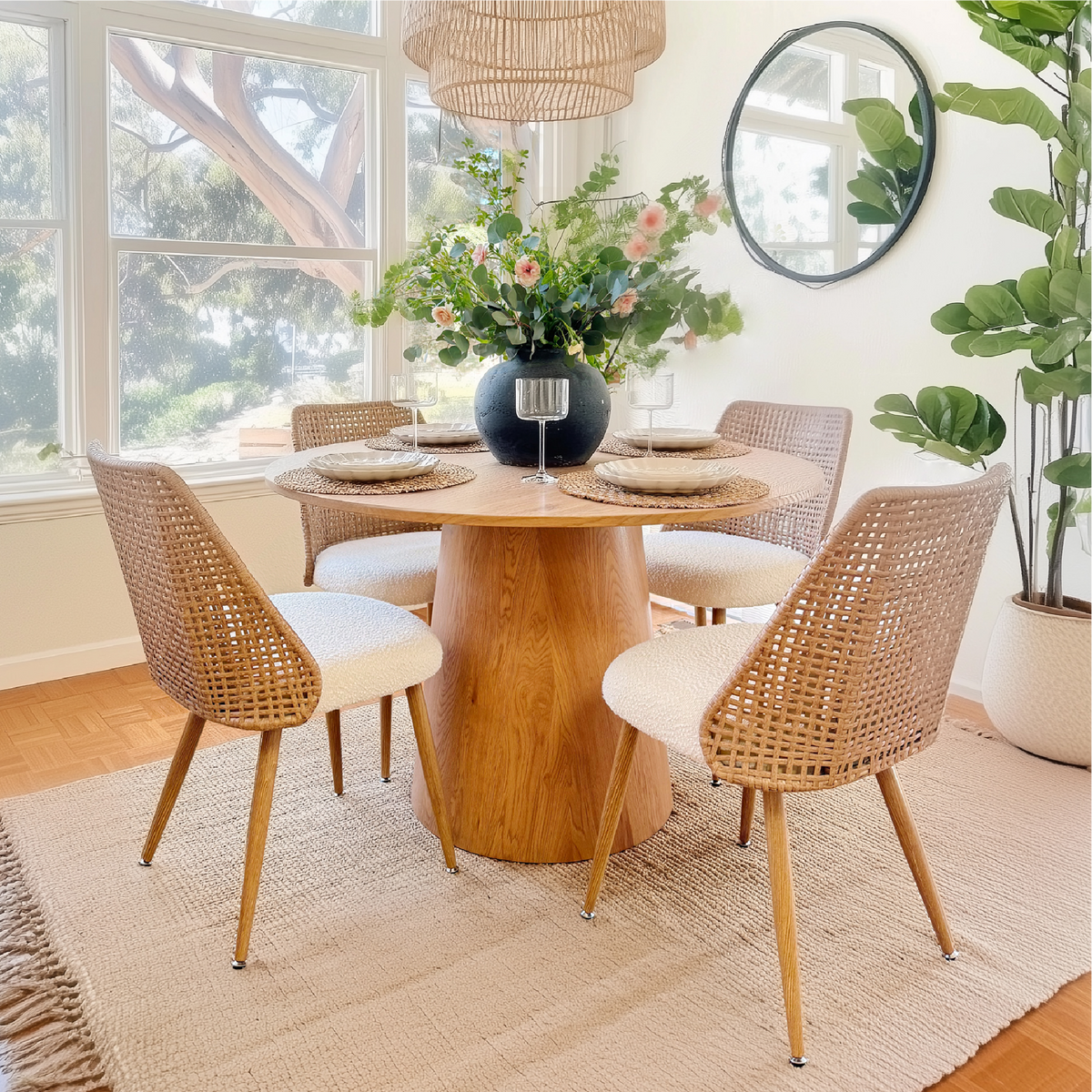 Nice Rattan Upholstered Dining Chair Set of - Main Image