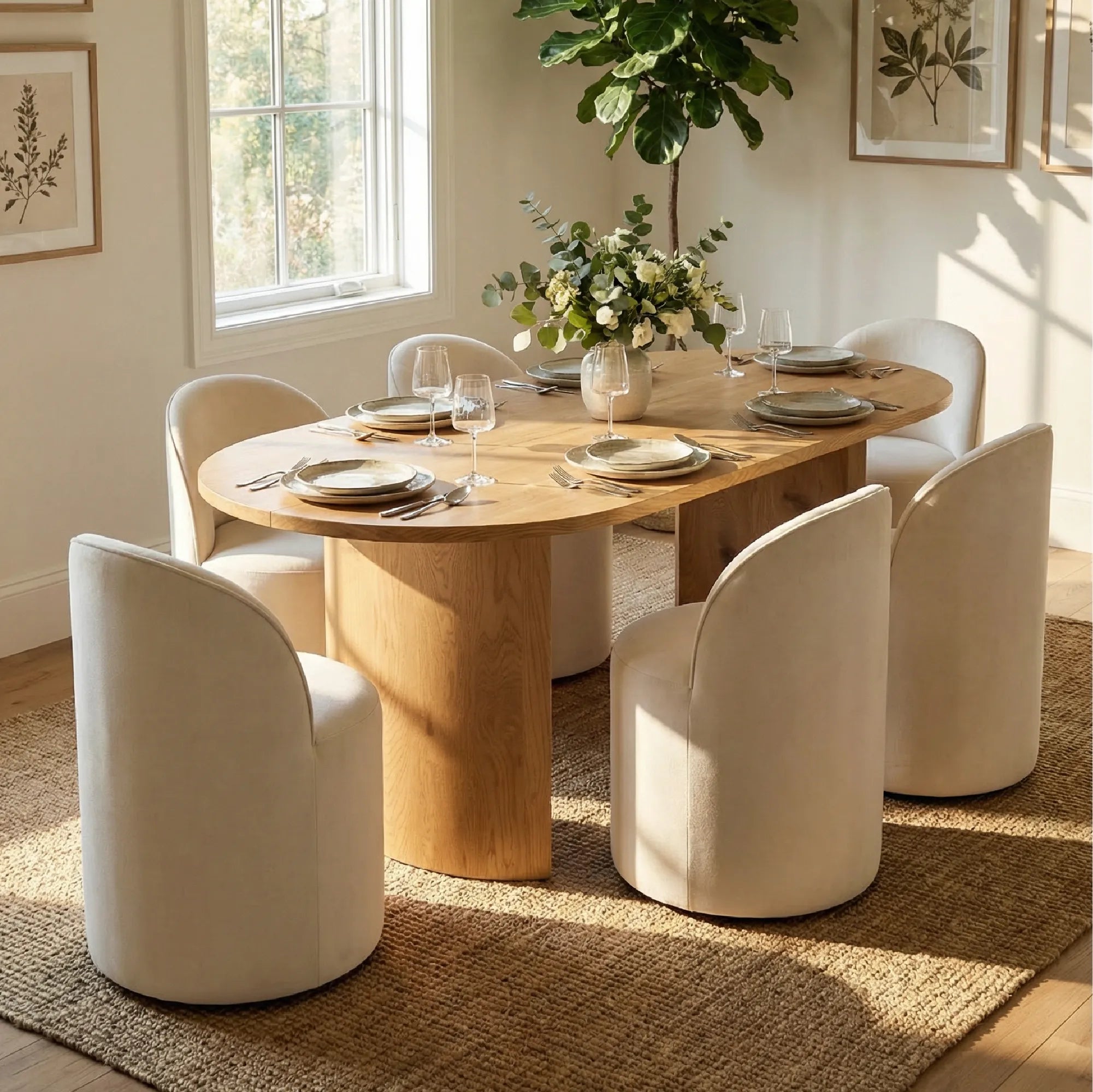 Dwen & Doris 79" Natural Oval Dining Table Set for 6 (7-Piece)