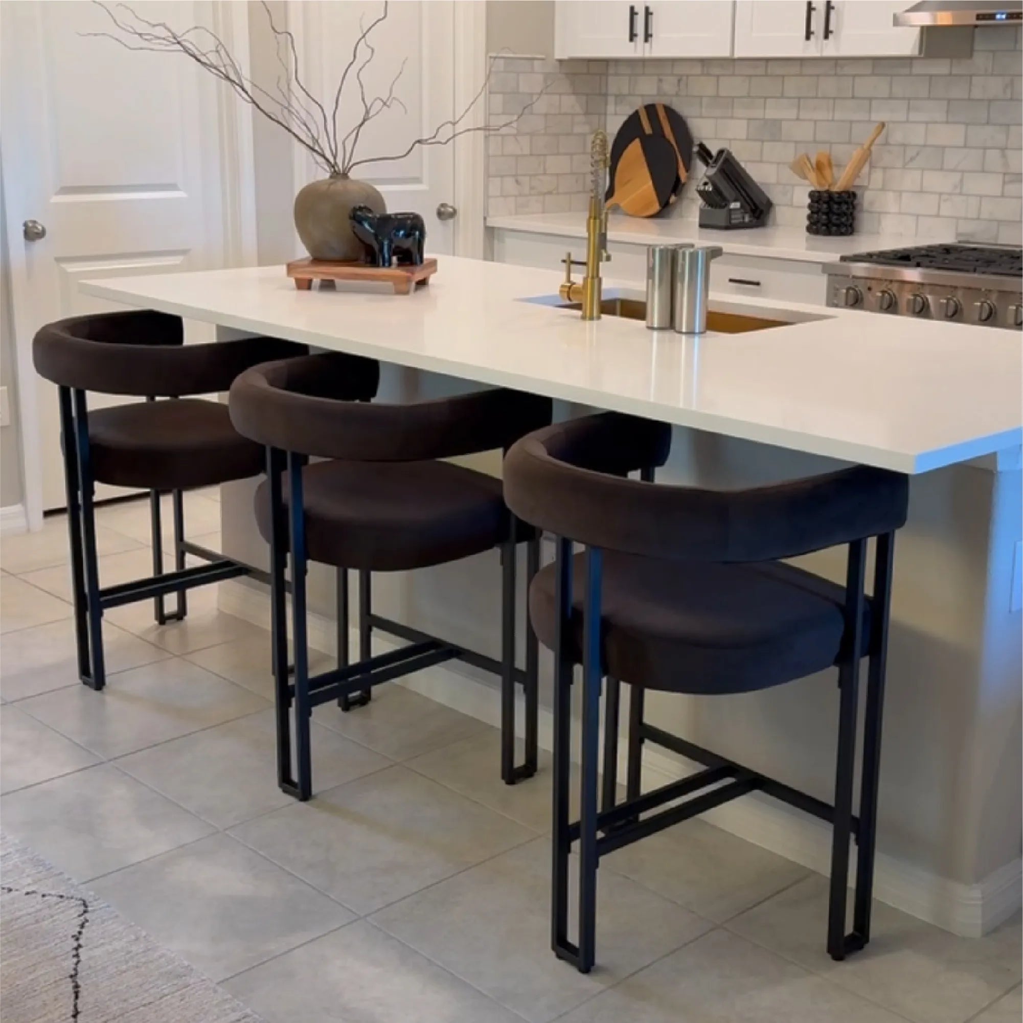 Mia 24" Modern Velvet Counter Stool with Arms (Set of 2)