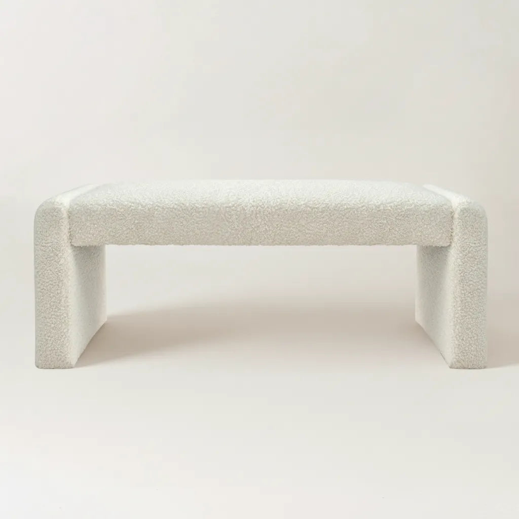 Kaia 47" Modern Beige Upholstered Waterfall Bench
